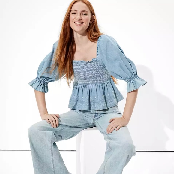 American Eagle AE Smocked Square Neck Top | Size XL | NWT - Picture 3 of 6